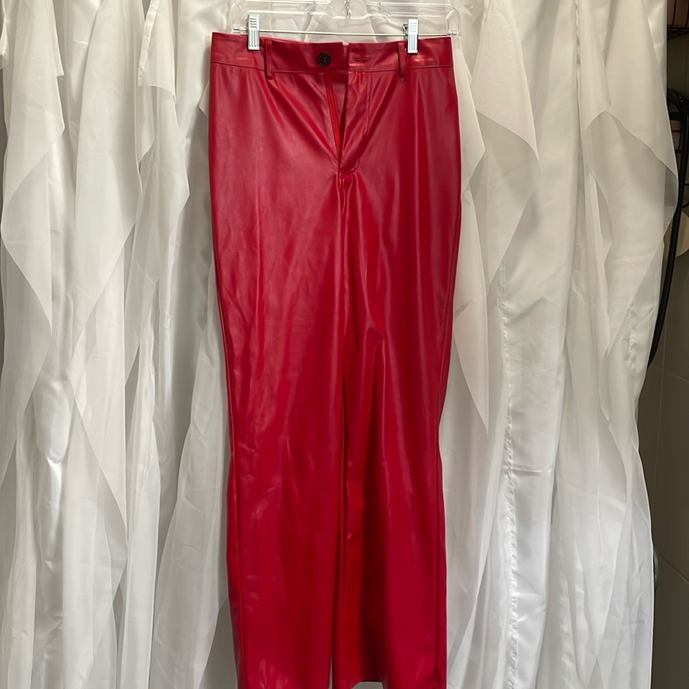 Red leather pants